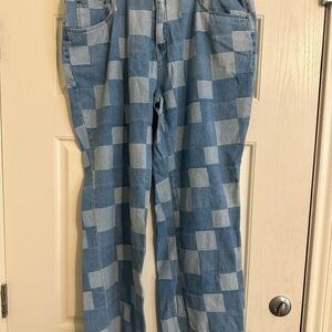 Adriana Sport Blue Checkered Jeans